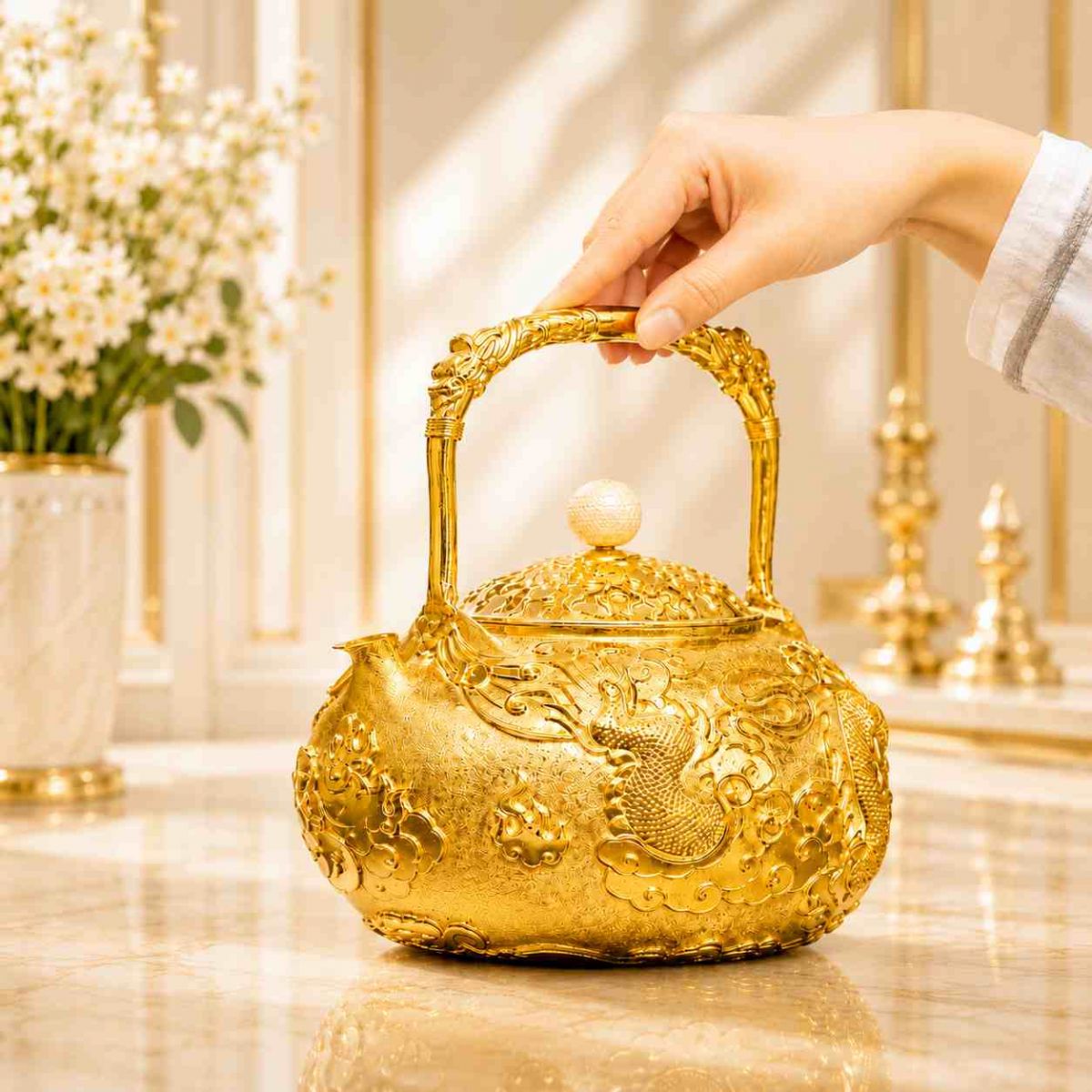 ấm trà mạ vàng sang trọng ấm trà mạ vàng sang trọng