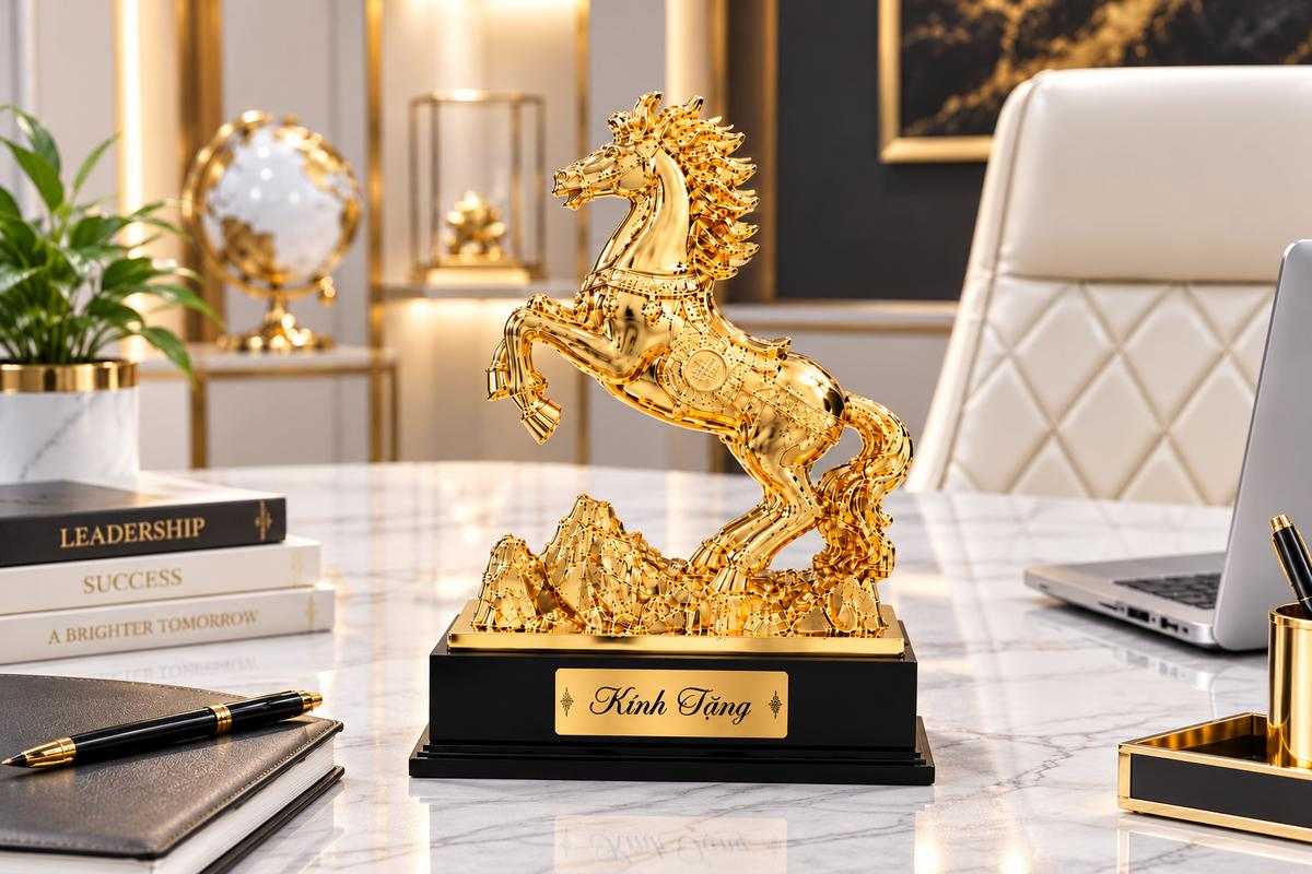 Tượng ngựa mạ vàng cao cấp làm quà tặng doanh nghiệp. Tượng ngựa mạ vàng cao cấp làm quà tặng doanh nghiệp.